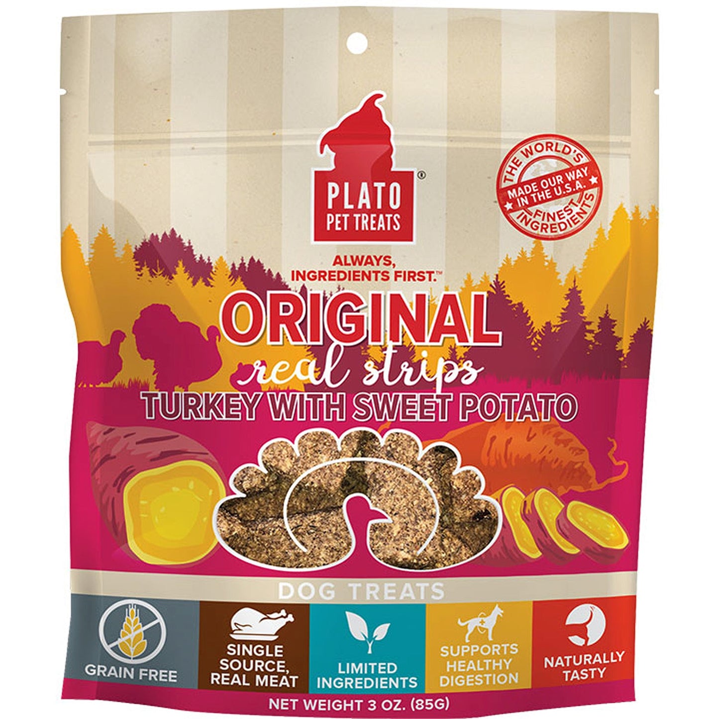 Plato Dog Strp Grain Free Turkey Sweet Potato 3oz.