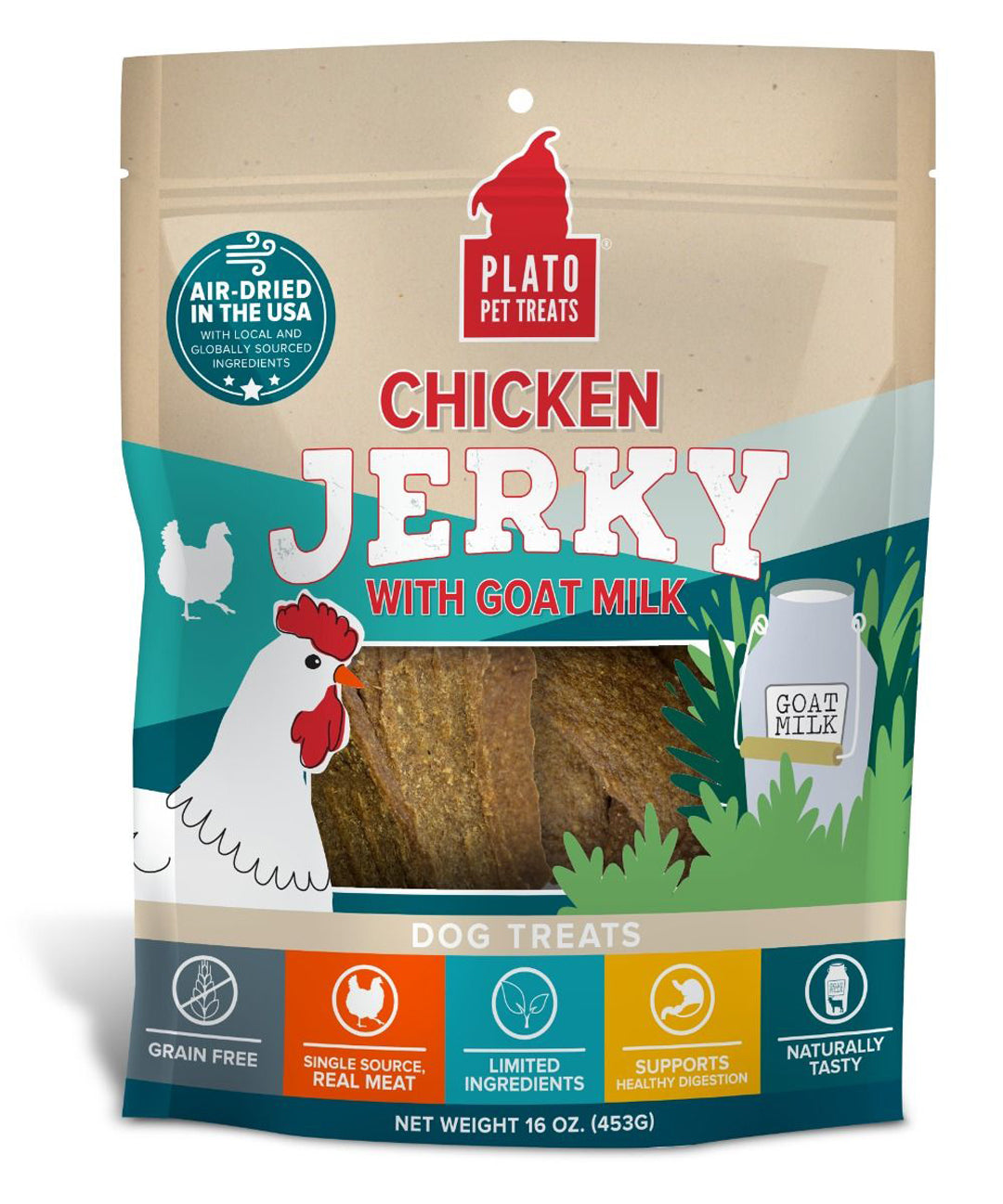 Plato Dog Jerky Chicken With Goat'S Milk 16oz.