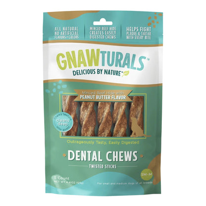 Gnawturals Dental Chews Twisted Stick Peanut Butter Medium 5 Count