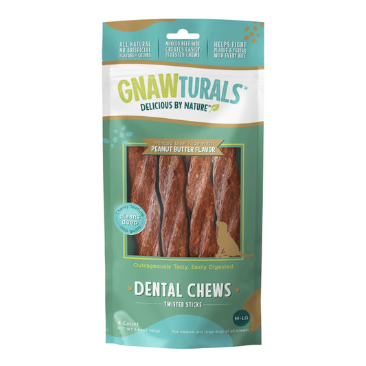 Gnawturals Dental Chews Twisted Stick Peanut Butter Large 4 Count