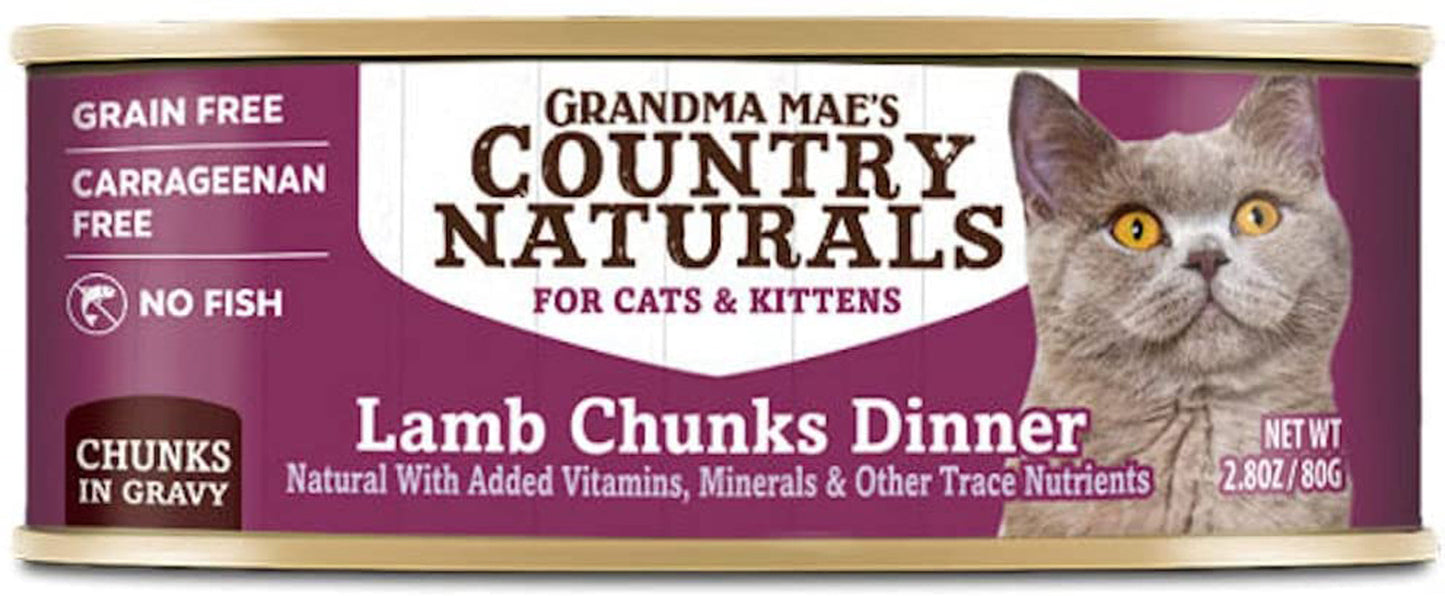 Grandma Mae's Country Naturals Grain Free Chunks in Gravy Wet Cat & Kitten Food Lamb 24ea/2.8 oz, 24 pk