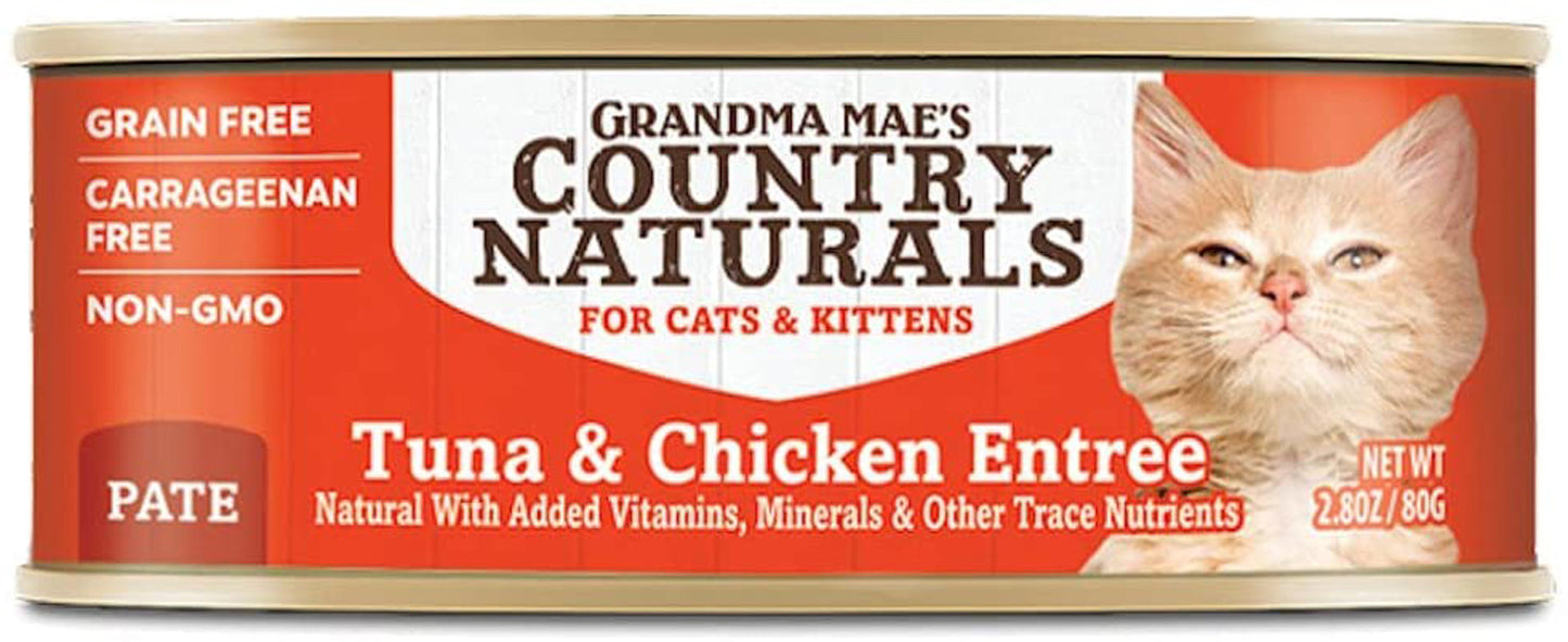 Grandma Mae's Country Naturals Grain Free Pate Wet Cat & Kitten Food Tuna & Chicken 24ea/2.8 oz, 24 pk