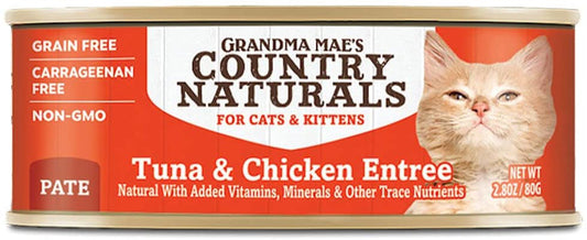 Grandma Mae's Country Naturals Grain Free Pate Wet Cat & Kitten Food Tuna & Chicken 24ea/2.8 oz, 24 pk