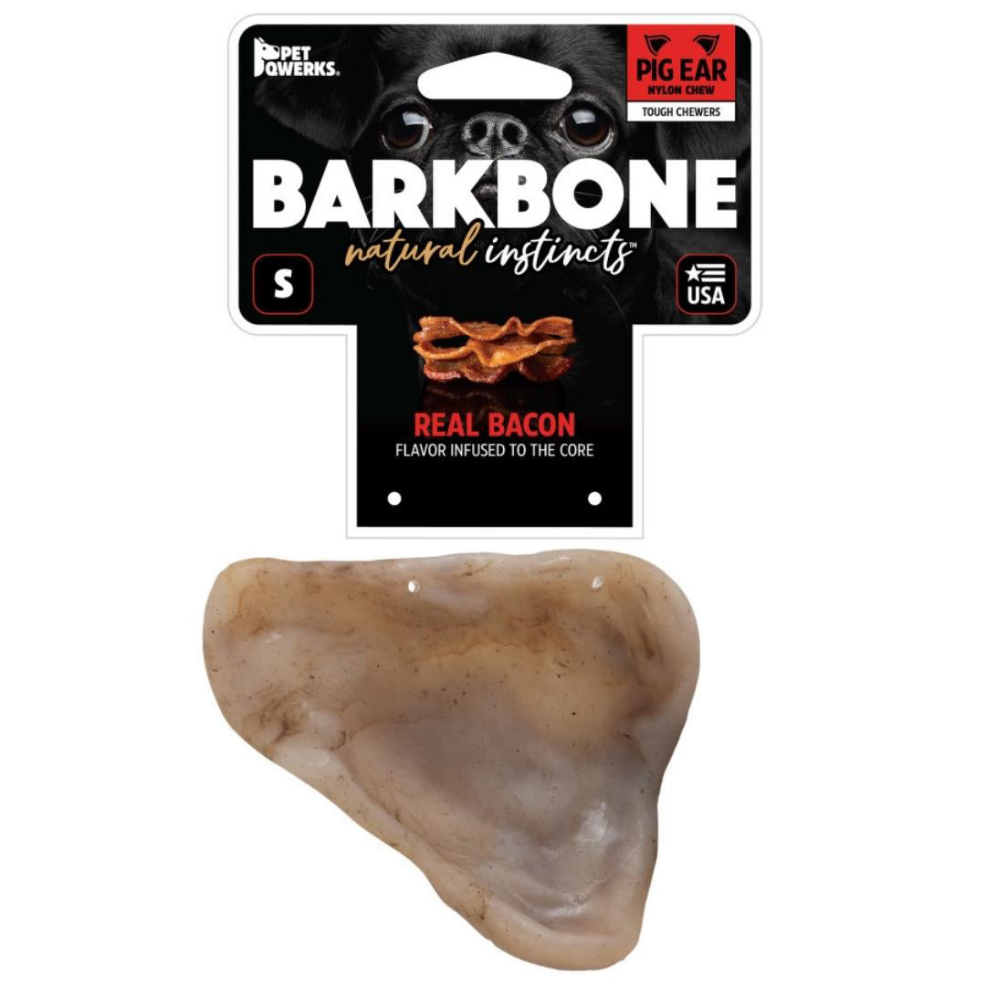 Pet Qwerks Barkbone Natural Instincts Nylon Pig Ear Dog Chew Toy Bacon 1ea/SM