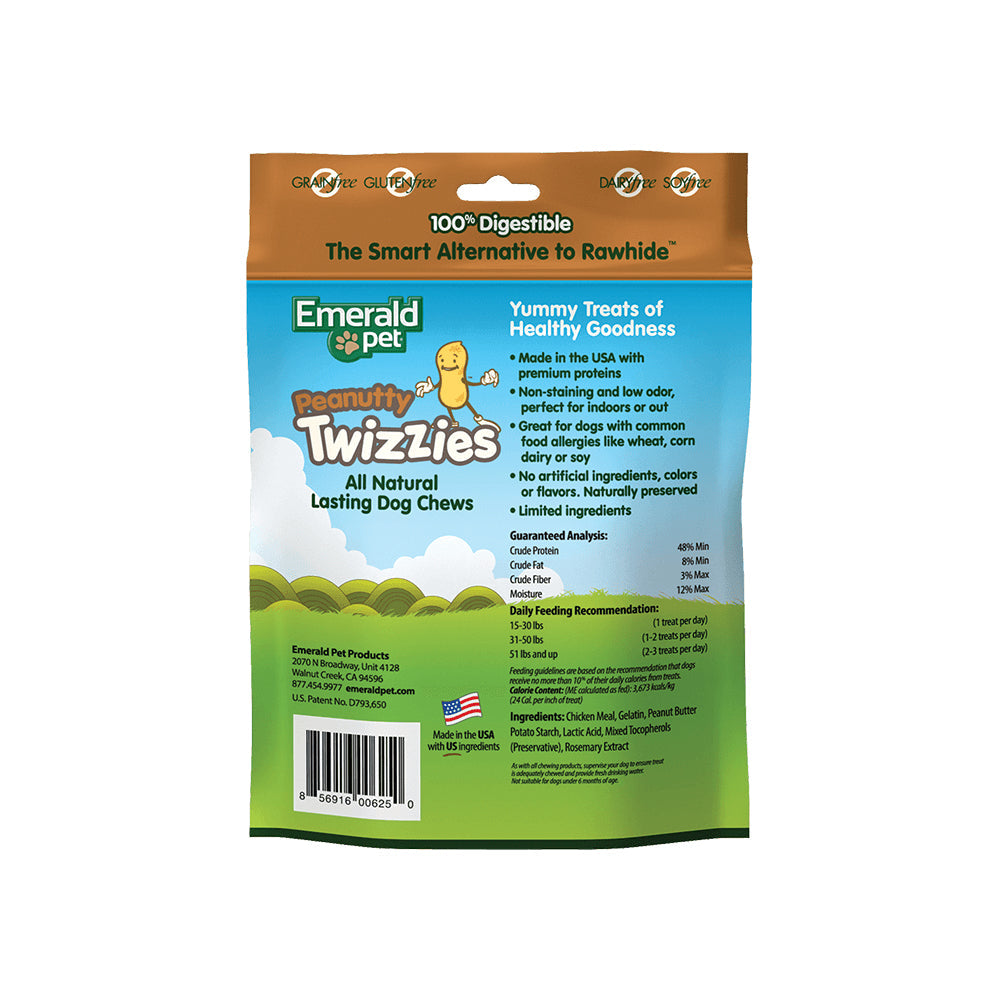 Emerald Pet Peanutty Twizzies Dog Treat Peanut Butter 1ea/6 in, 6 pk, 8 oz