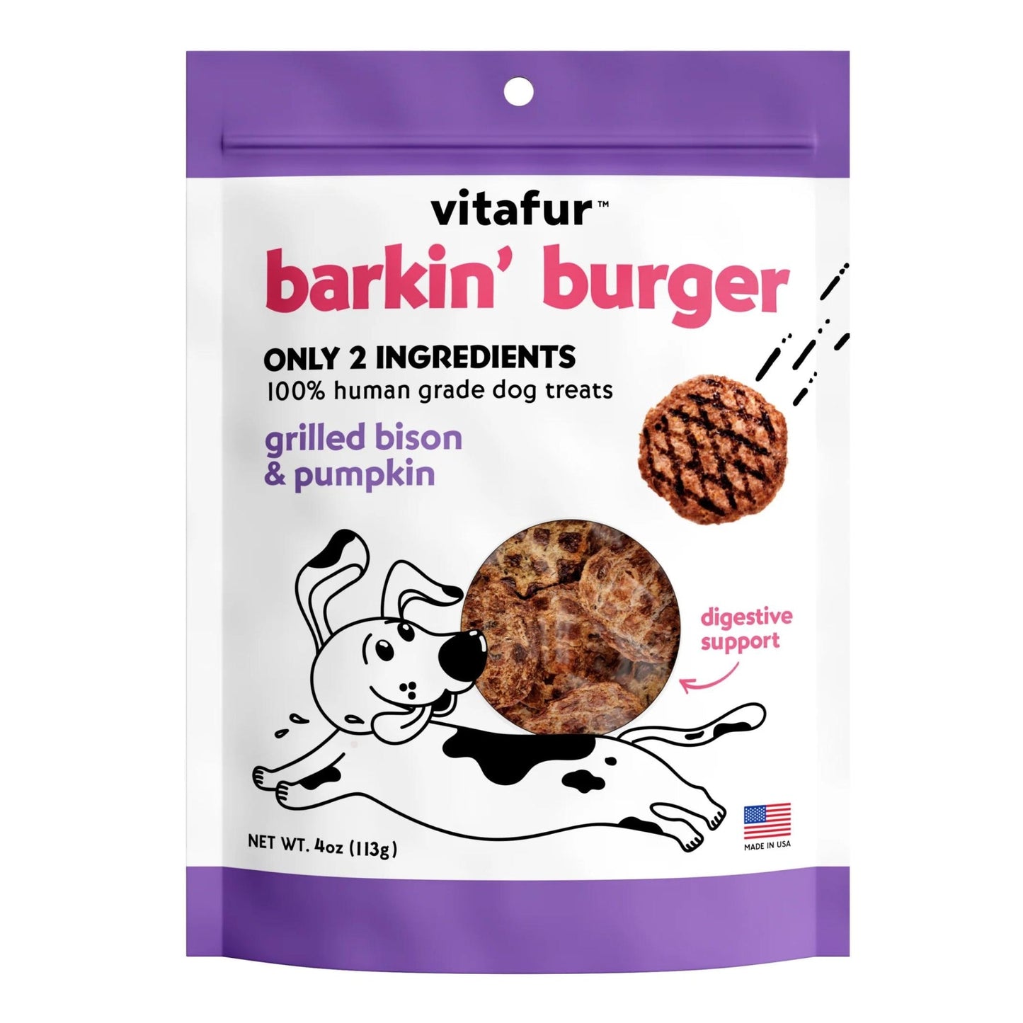 Vitafur Barkin Burger Dog 4oz. Grilled Bison Pumpkin