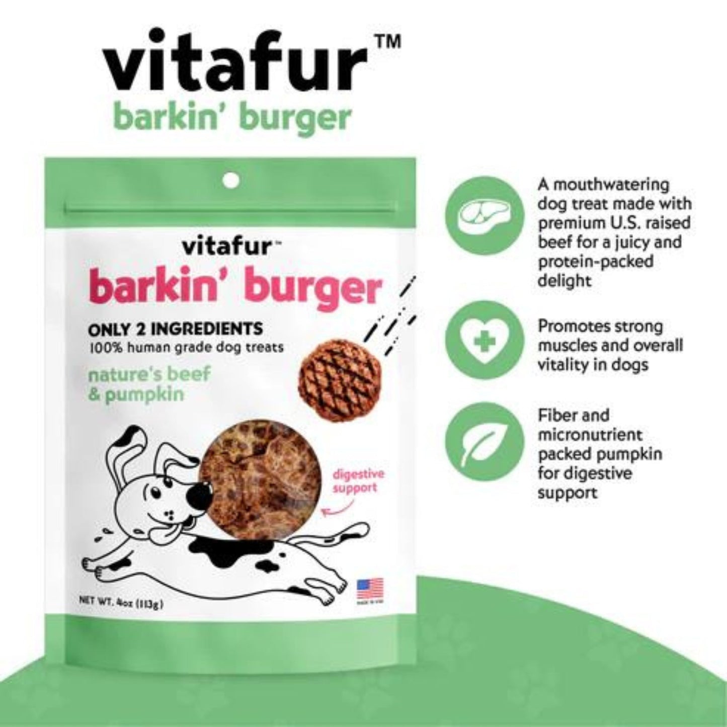 Vitafur Barkin Burger Dog 4oz. Nature's Beef Pumpkin