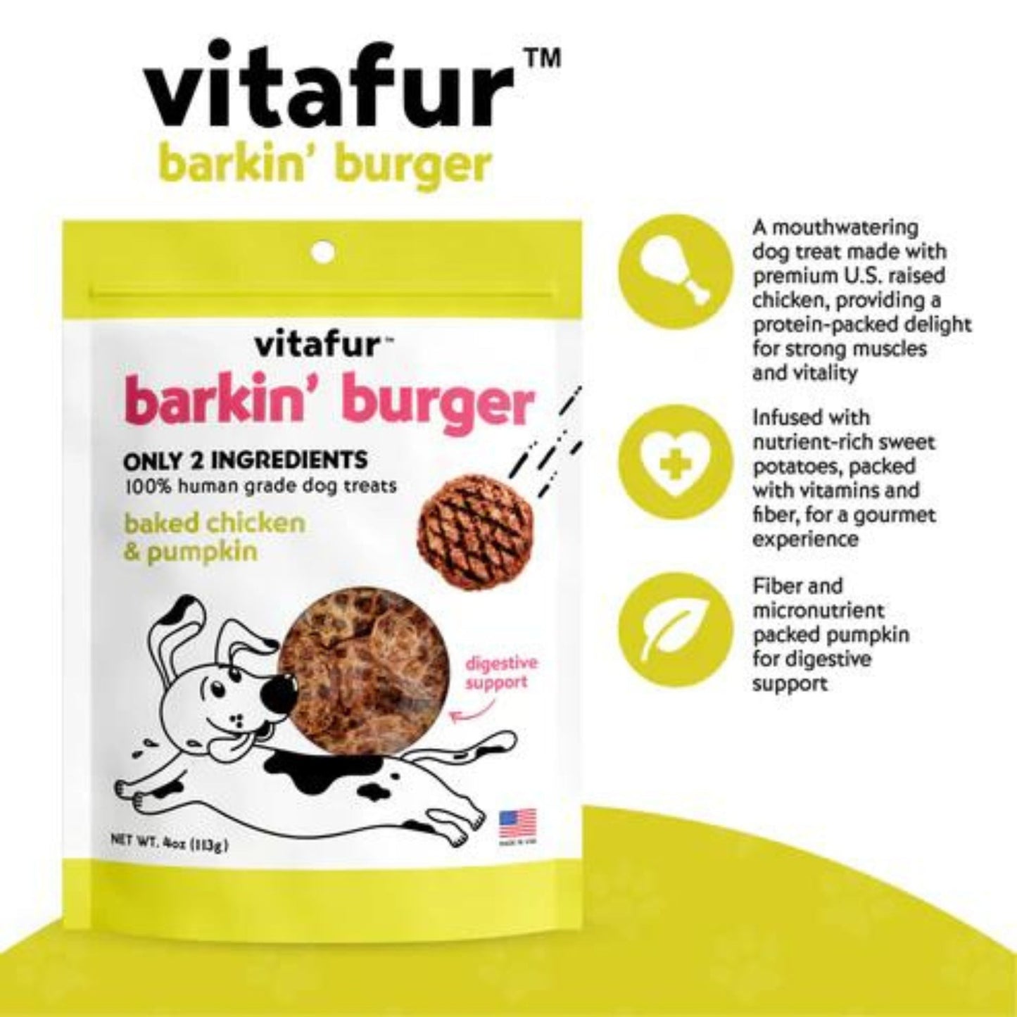 Vitafur Barkin Burger Dog 4oz. Baked Chicken Pumpkin