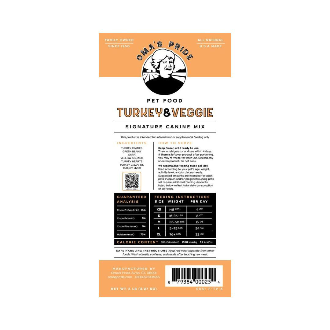 Oma'S Pride Dog Frozen Signature Turkey And Veggie 5Lb