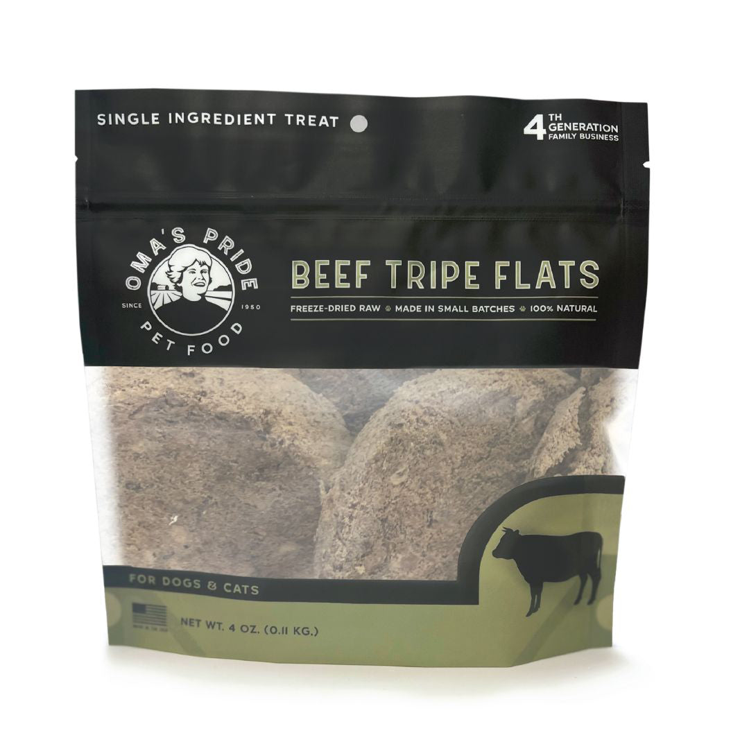 Omas Pride Dog Cat Freeze Dried Beef Tripe Flats 4oz.