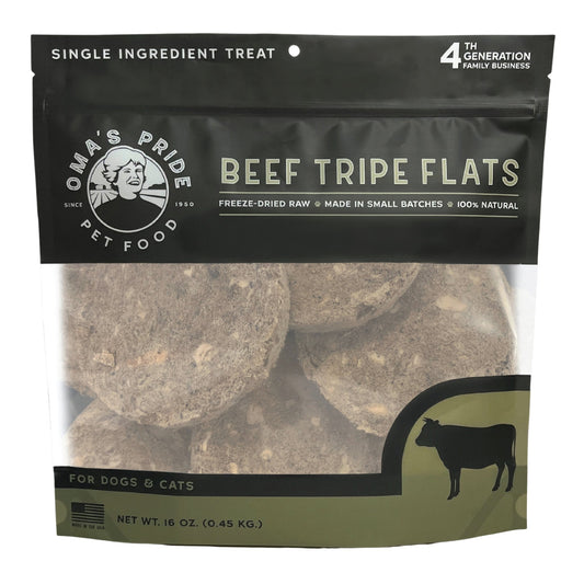 Omas Pride Dog Cat Freeze-Dried Beef Tripe Flats 16oz.