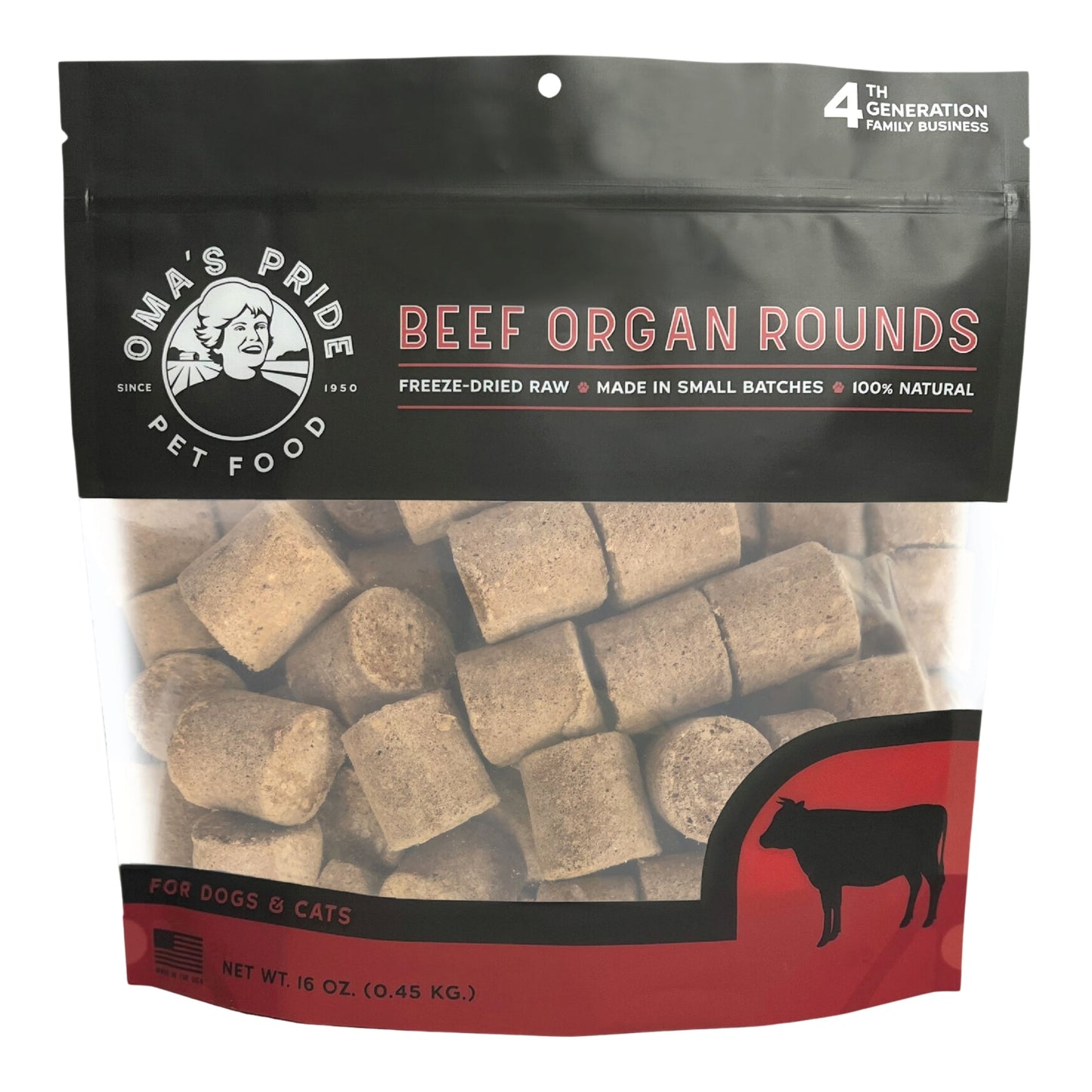 Omas Pride Dog Cat Freeze-Dried Beef Organ Rounds 16oz.