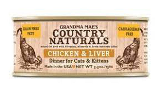 Grandma Mae's Country Naturals Grain Free Pate Wet Cat & Kitten Food Chicken & Liver 24ea/5.5 oz, 24 pk