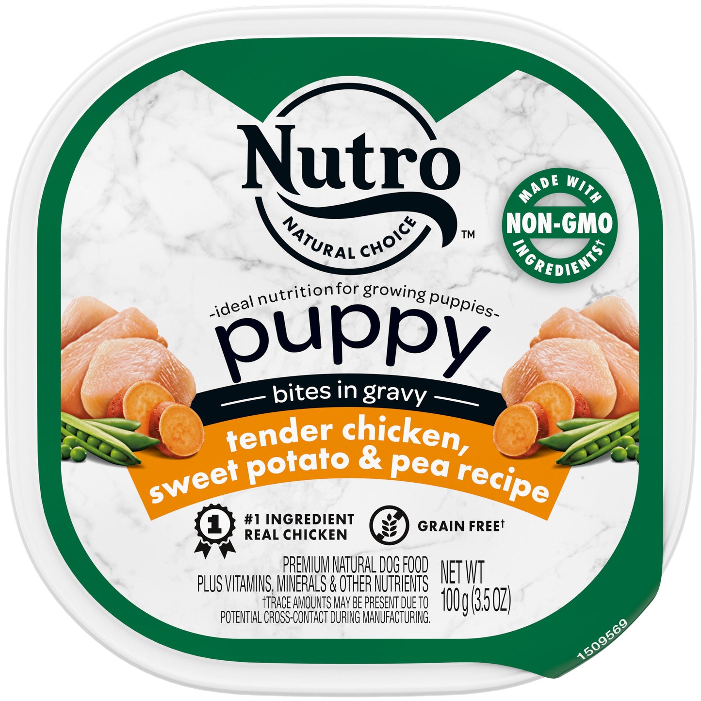 Nutro Products Grain Free Bites in Gravy Puppy Wet Dog Food Tender Chicken, Sweet Potato & Pea 3.5oz. (Case of 24)