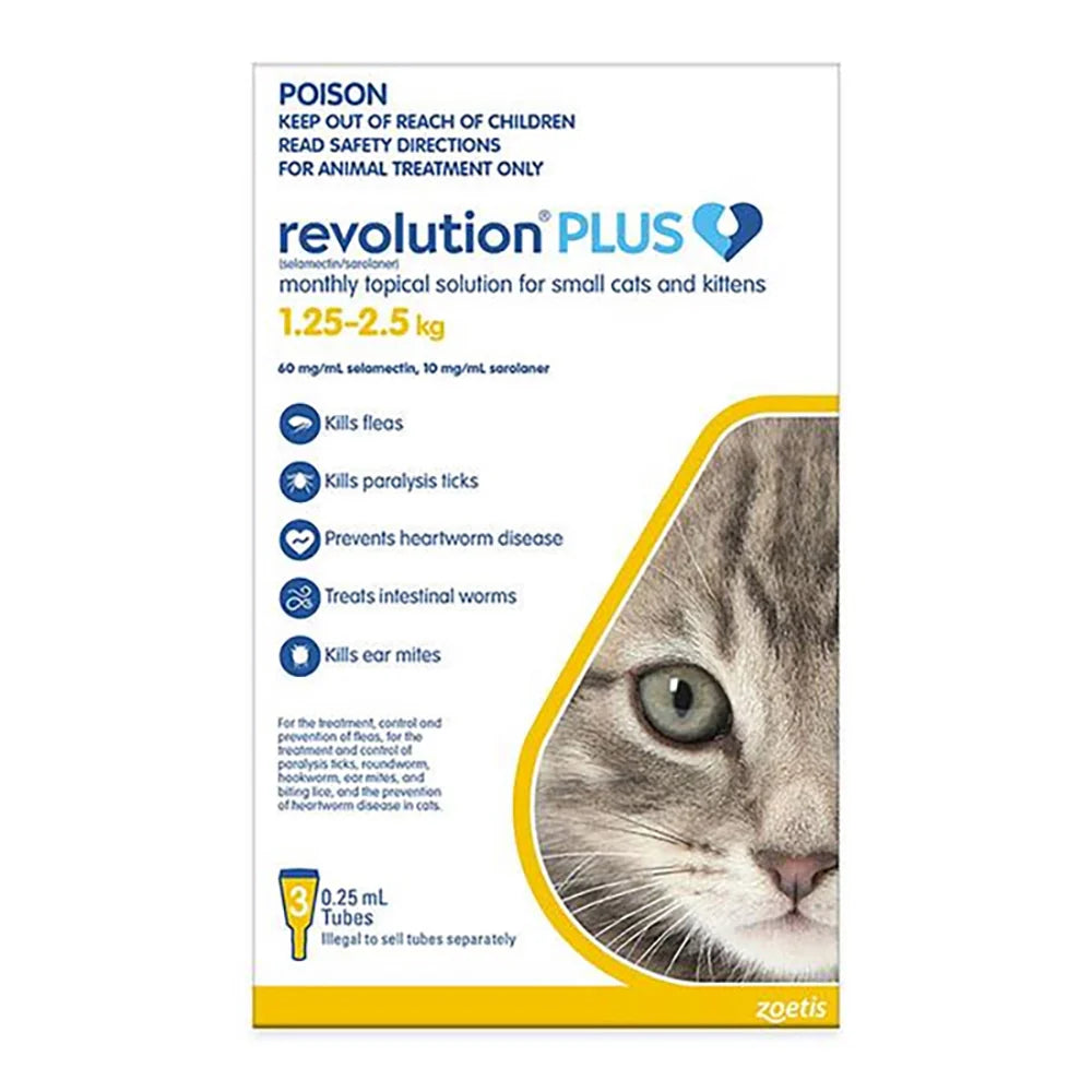 Revolution plus Flea, Worm and Tick Prevention for Small Cats and Kittens 2.8-5.5 Lbs (1.25-2.5 Kg), Gold 3 Pack