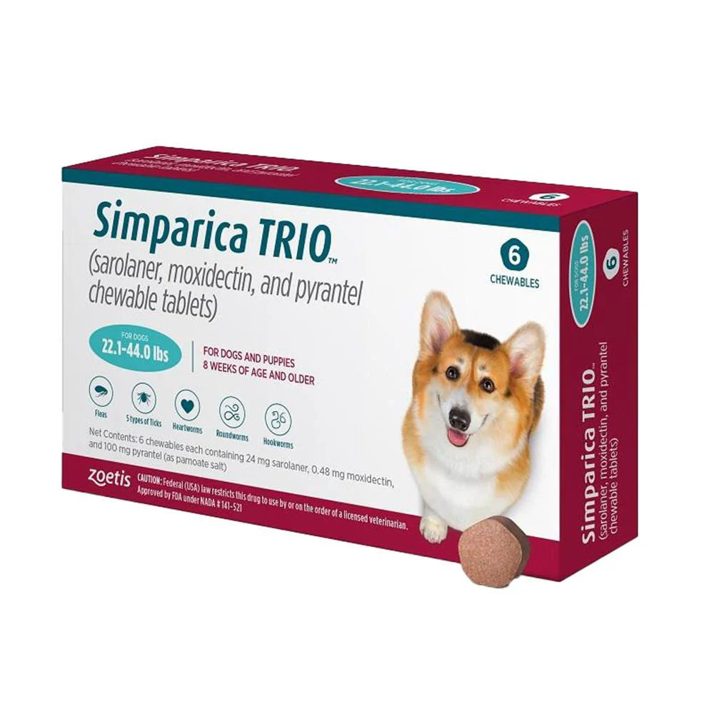 Simparica Trio Chewable Tablets 10-20Kg (22.1-44) Lbs 6 Pack